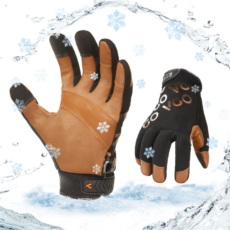 Vgo... 1-Pair -4? or above 3M Thinsulate C100 Winter Warm Waterproof Light Duty Mechanic Glove, High Dexterity, Anti-abrasion, Rigger Glove (Size XL, Brown, GA9603FW) - Image 1